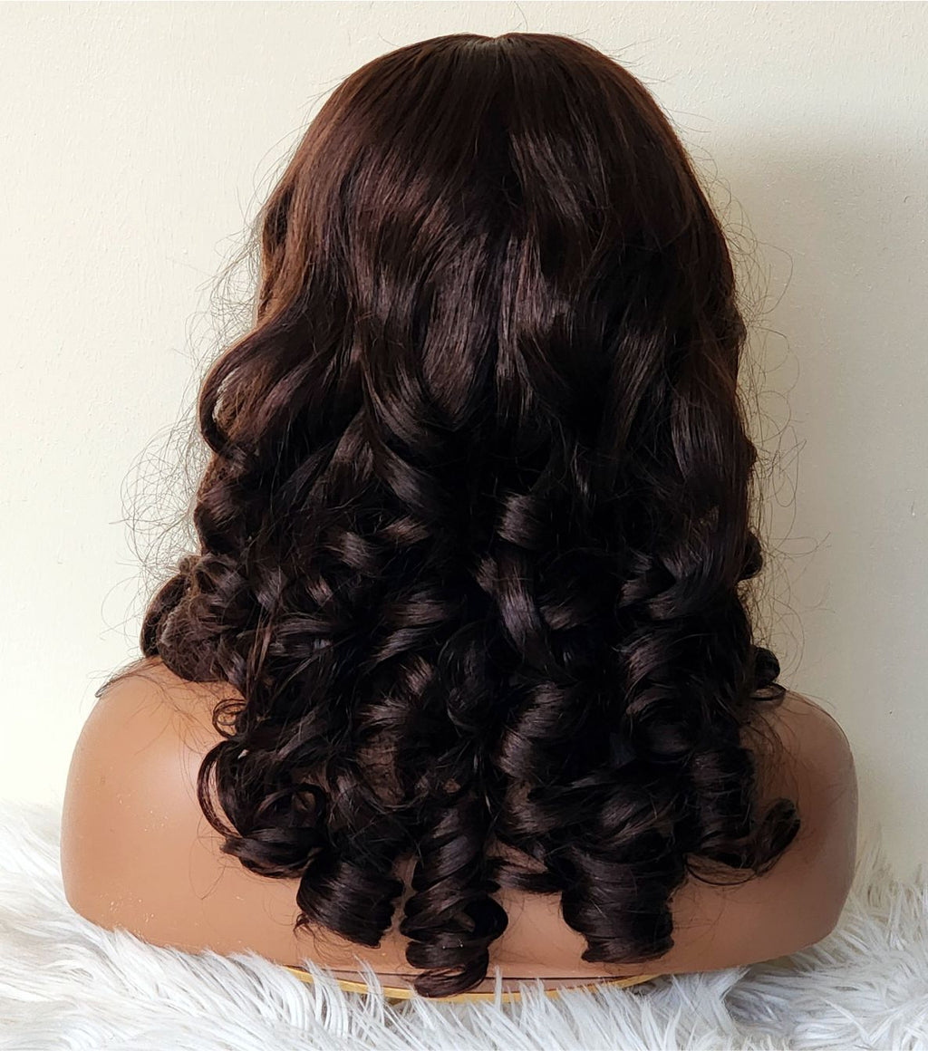 RAW DONOR DOUBLE DRAWN 5X5 BROWN BOUNCY NATURAL BROWN COLOUR 18" inch wig