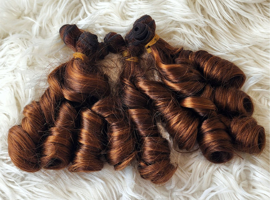 RAW DONOR PIANO BOUNCY WIG 18'' BROWN AND GOLD COLOUR