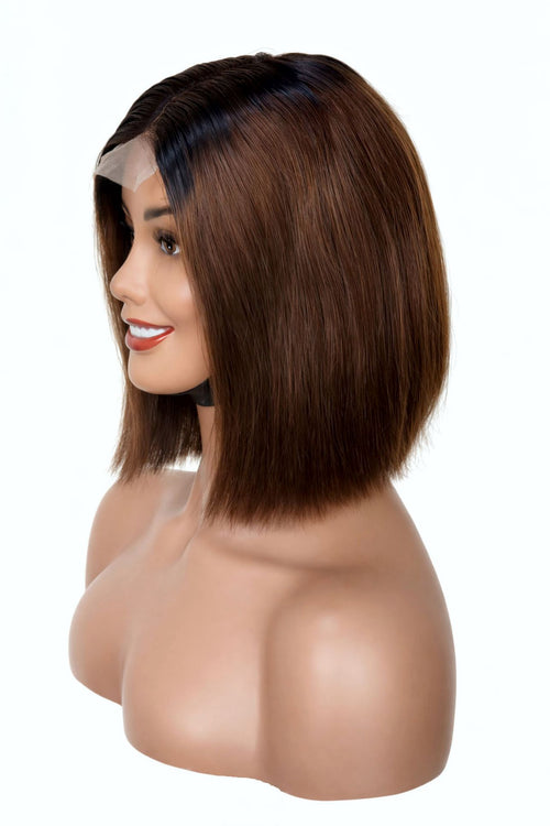 RAW DONOR 2TONE BROWN WIG BLACK/BROWN COLOUR 10" inch wig