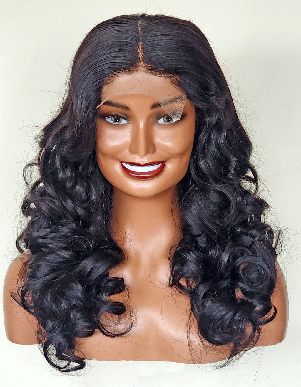 RAW DONOR NATURAL WAVY / BLACK BOUNCY WIG NATURAL COLOUR 20" inch wig