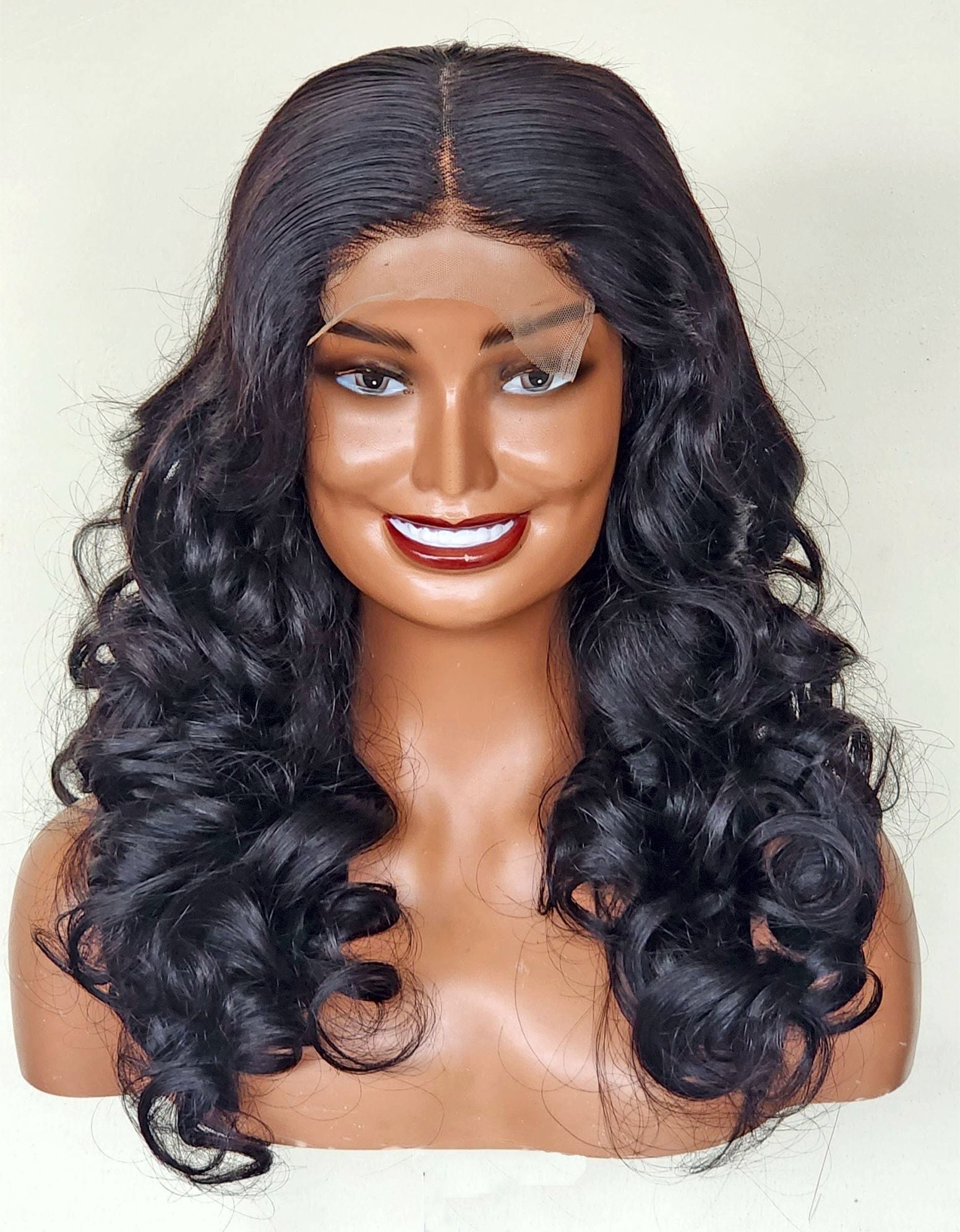 RAW DONOR NATURAL WAVY / BLACK BOUNCY WIG NATURAL COLOUR 20" inch wig