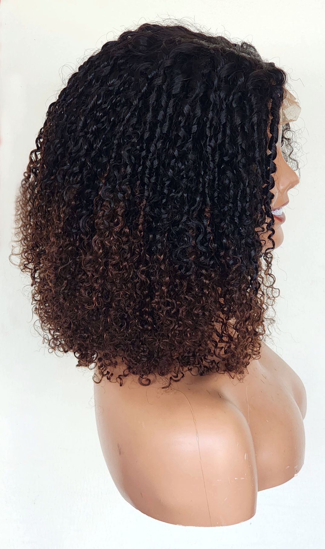 RAW DONOR AFRO KINKY CURLS 2TONE BLACK & BROWN COLOUR 12" inch wig